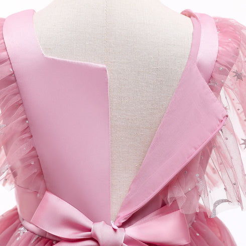 Girl's Star Stamped Dress Princess Dress Mesh Canopy Dress Children's Dress