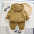 Autumn and winter boys plus velvet hooded long sleeve suit two-piece set