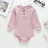 Ribbed Solid Front Button Long-sleeve Baby Romper