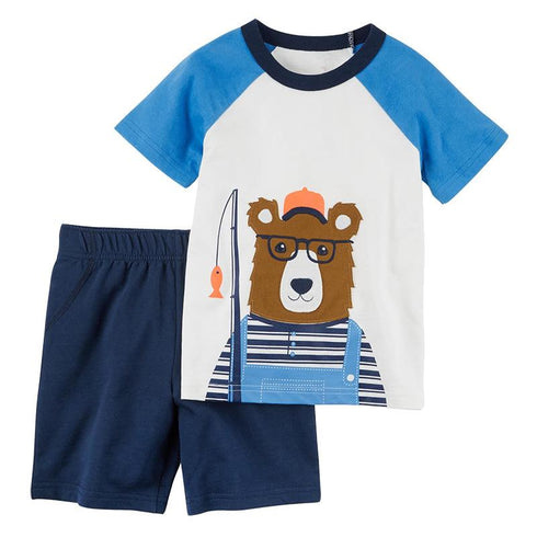 Summer boy cartoon bear short sleeve suit