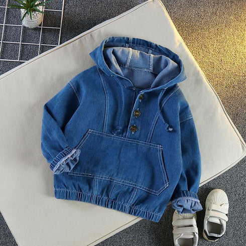 Casual Joker Denim Hooded Long Sleeve Top