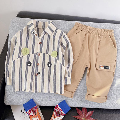 Boy's Spring and Autumn Shirt Two-Piece Set