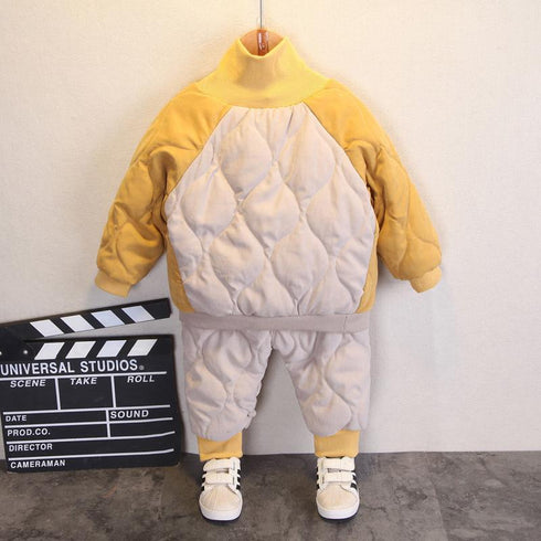 Winter children's collar padded warm baby two-piece set