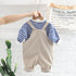 Casual Suspenders Two-piece Set Boy's Lapel Stripe Long Sleeve Suit