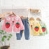 Strawberry Lapel Long Sleeve Three Piece Set