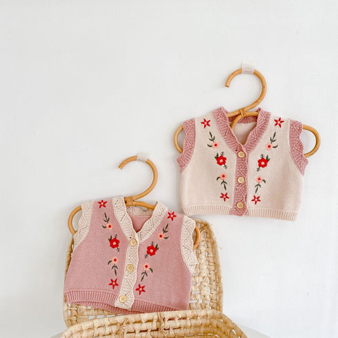 Spring and autumn baby girl embroidered waistcoat sweater