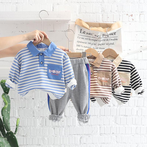 Spring and Autumn Boys Long Sleeve Pants Set Two-Piece Set