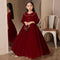 New Year's Christmas Dress Birthday Red Long Sleeve Velvet Princess Paggy Dress