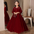 New Year's Christmas Dress Birthday Red Long Sleeve Velvet Princess Paggy Dress