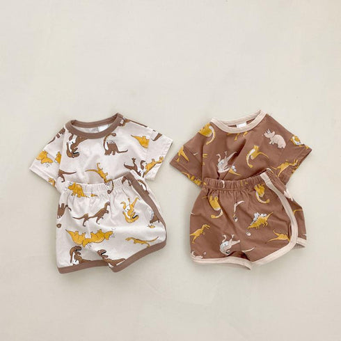 Cartoon Dinosaur Casual Short Sleeve Suit