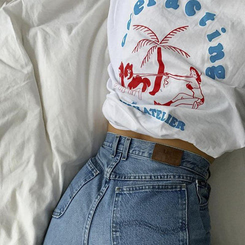 Summer Alphabet Print Short Sleeve T-shirt For Couples