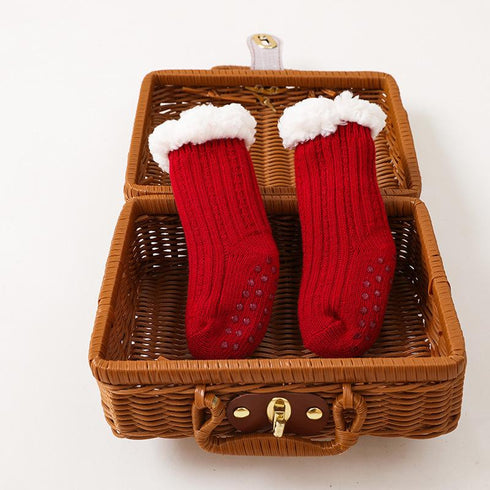 Super thick wool lamb wool children's floor socks plus velvet baby socks non-slip baby floor socks