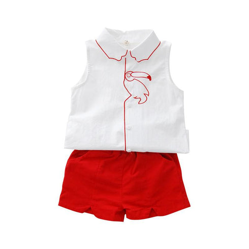Girls Summer Embroidered Flamingo Vest Shorts Set