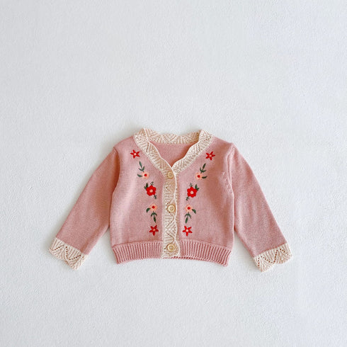Flower Embroidered Knitted Sweater Cardigan Long Sleeve Top