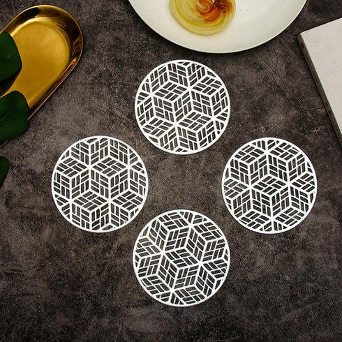 Hollowed Out Parallel Grid Coaster Round Waterproof And Anti-skid Geometric Meal Pad Bronzing Light Luxury Heat Insulation Table Pad