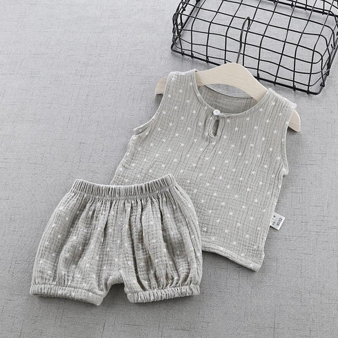 Summer girls boy's children's clothing cotton gauze two-piece set