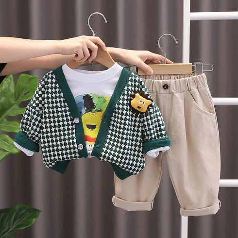 Boy's Plaid Cardigan Jacket Set of Three