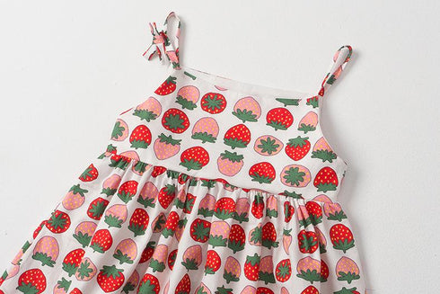 Summer Sweet Girls Cartoon Printed Dress Cotton Sling Dress
