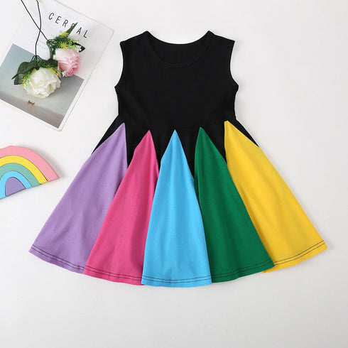 Girls Sleeveless Rainbow Stitching Dress