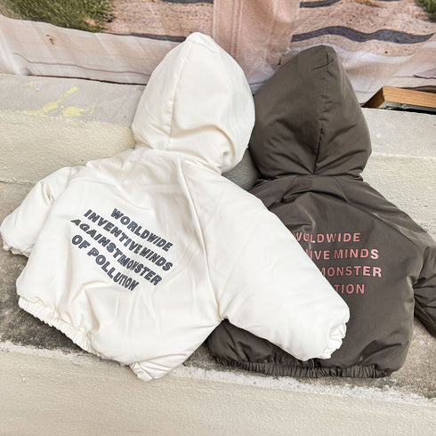 Children's cotton-padded jacket with velvet padded hooded cotton-padded jacket