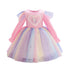 Girls' Dress Long Sleeve Unicorn Rainbow Sequin Mesh Princess Dress