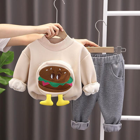 Children winter plus velvet long sleeve two-piece set