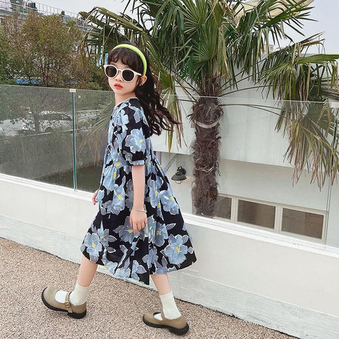 Floral Dress Foreign Style Bubble Sleeve Children's Princess Dress
