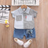 Children's Striped Patch Pocket Shirt Shorts Two-piece Set