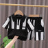Handsome Lapel Vertical Short Sleeve Suit Boys' Casual Shorts Two Piece Set