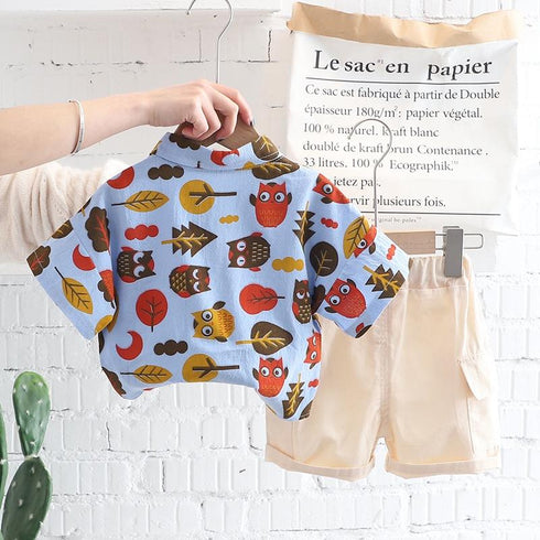 Summer Boys Short Sleeve Shorts Two-Piece Set