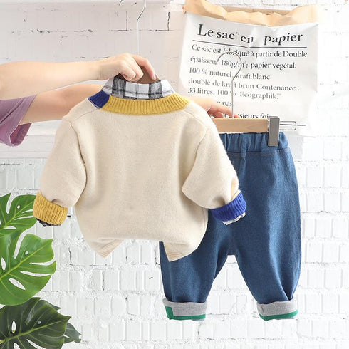 Spring and Autumn Boys Casual Cardigan Set of Three