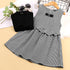 Girl, long-sleeved knitwear houndstooth vest skirt two-piece set