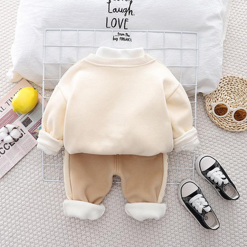 Autumn and winter boys plus velvet vests long sleeve three-piece set