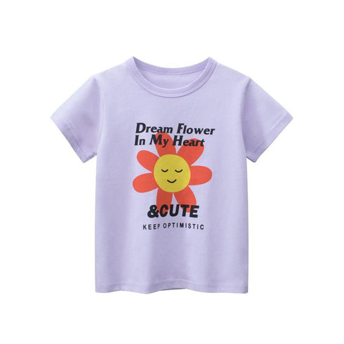 Children's Cartoon Flower Print Short Sleeve T-shirt