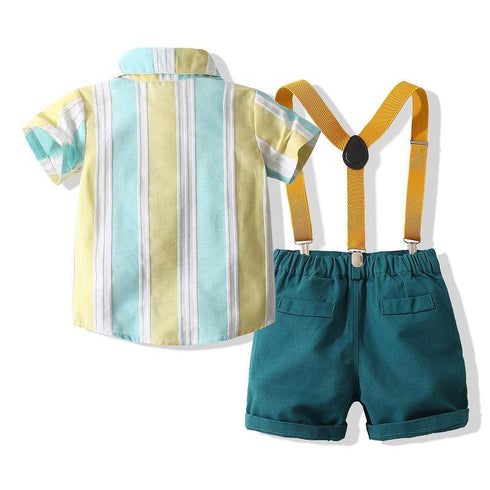 Children's Color Contrast Shirt Strap Pants Set