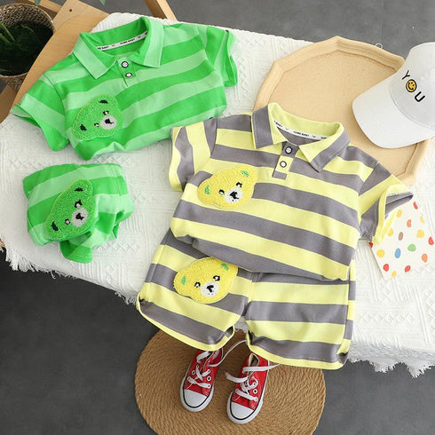 Boys' Handsome Lapel Wide Strip Short Sleeve Suit