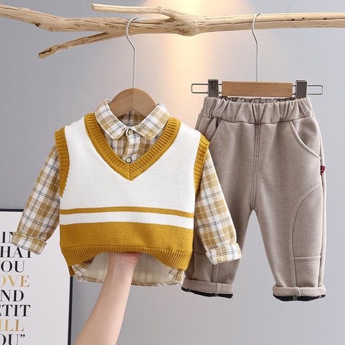 Autumn and winter boys sweater waistcoat three-piece suit