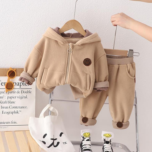 Winter children's hooded long sleeve suit two-piece set