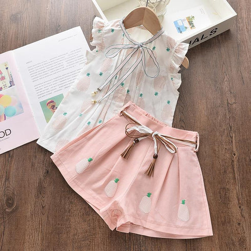 Summer girls sleeveless top shorts two-piece set
