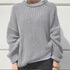 Fall Winter Loose Solid Color Crewneck Knit Pullover
