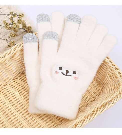 Mink velvet smiling face plus velvet warm outdoor winter plush gloves