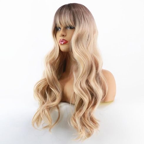 Women's Long Curly Hair Brush Wig Headgear