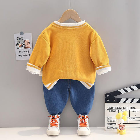 Spring and Autumn Boys Knitted Long Sleeve Jacket Set of Three