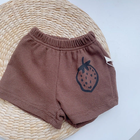 Strawberry Printed Waffle Shorts Thin Baby Cotton Pants