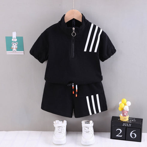 Half Zipper Short Sleeve Suit Two Piece Shorts