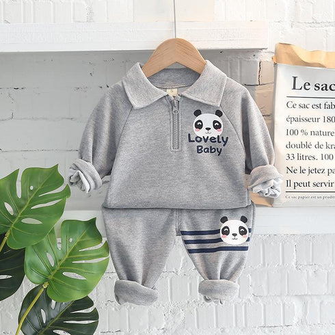 Lapel vests long sleeve suit boy baby cartoon animal half zipper two-piece set