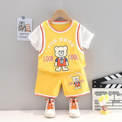 Summer boys' cartoon sports short sleeve shorts set