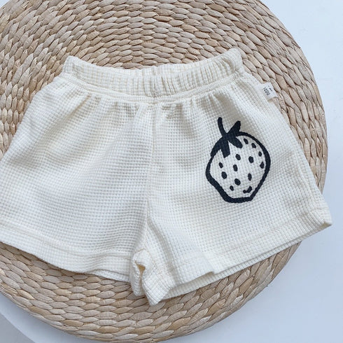 Strawberry Printed Waffle Shorts Thin Baby Cotton Pants