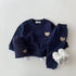 Spring and autumn newborn baby cotton bear round neck sweater sports suit