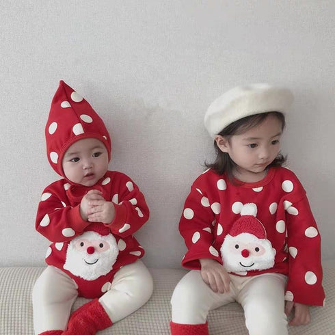 Baby climbing clothes baby cute Spring Festival Christmas plus velvet jumpsuit New Year snowman love climbing clothes send hat